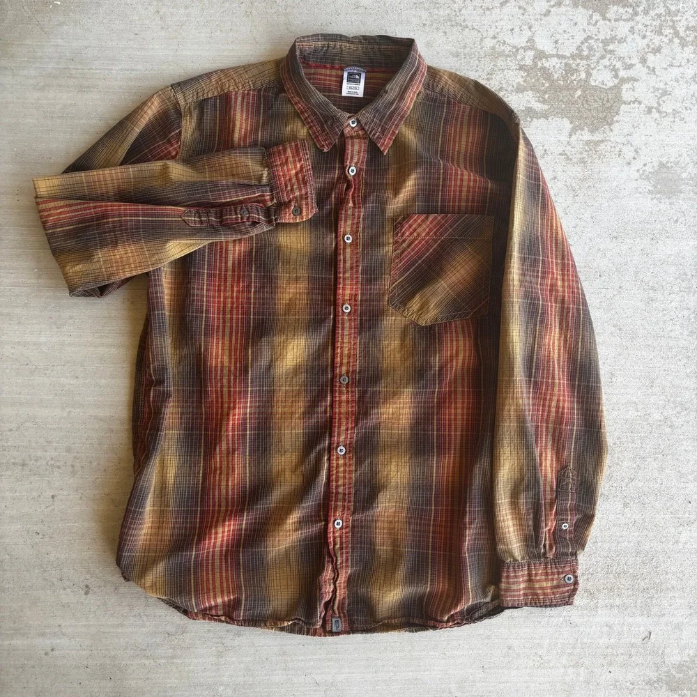 A5 The North Face Men's XXL Brown Plaid Long Sleeve Button-Up Shirt Pockets Fall
